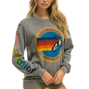 Aviator Nation Heather Gray Sweatshirt with Multicolor Logo